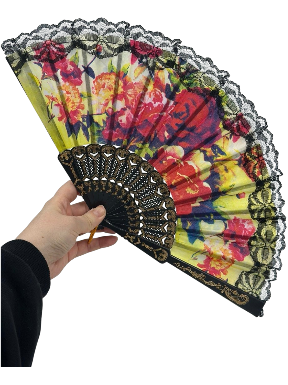 Colorful Floral Lace Folding Hand Fan 26 cm – Elegant Vintage Style Summer Fan