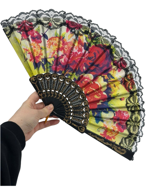Colorful Floral Lace Folding Hand Fan 26 cm – Elegant Vintage Style Summer Fan