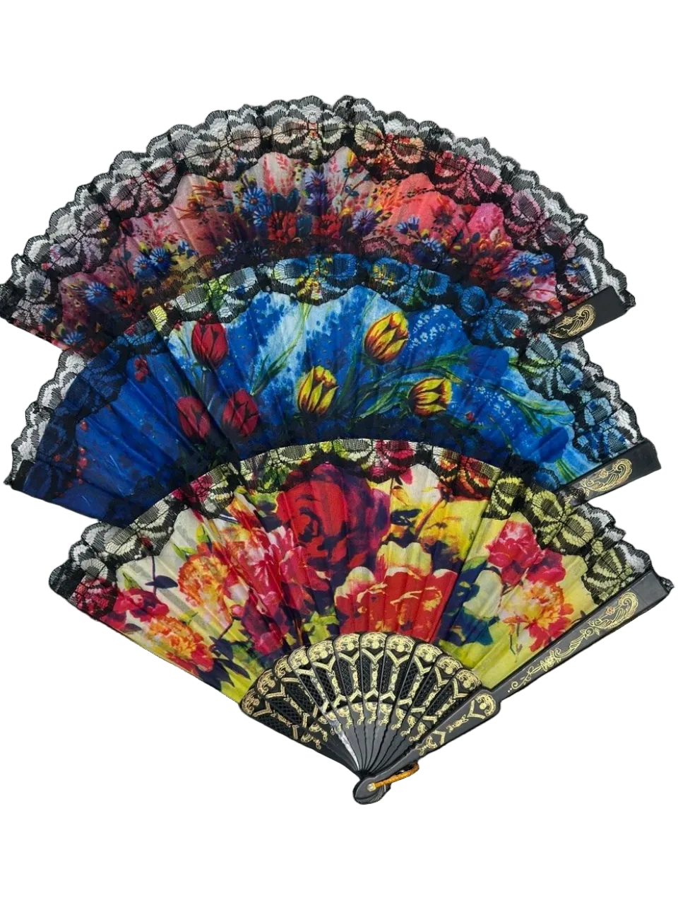 Colorful Floral Lace Folding Hand Fan 26 cm – Elegant Vintage Style Summer Fan