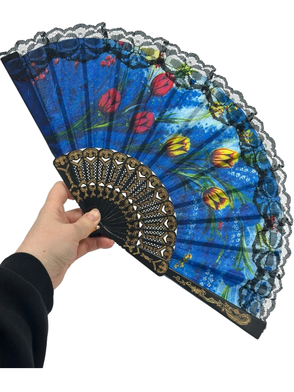 Colorful Floral Lace Folding Hand Fan 26 cm – Elegant Vintage Style Summer Fan
