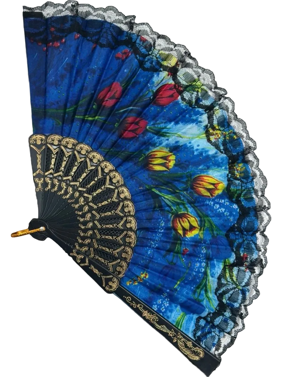 Colorful Floral Lace Folding Hand Fan 26 cm – Elegant Vintage Style Summer Fan