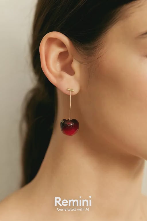 Cherry Design Minimal Gold Tone Long Earrings