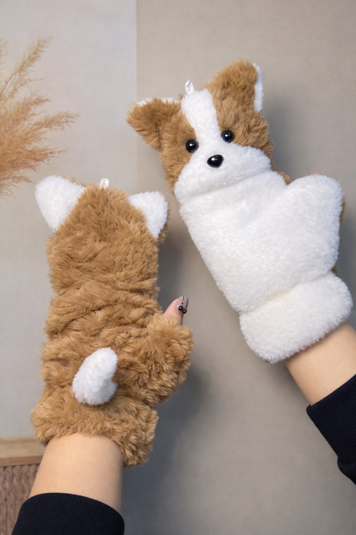 Sevimli Köpek Figürlü Peluş Eldiven – Yumuşak, Sıcak Tutucu Kışlık Eldiven (Çift)