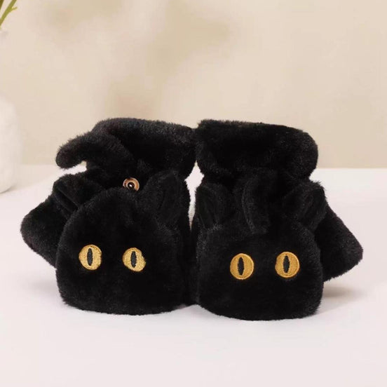 Peluş Kedi Figürlü Parmaksız Eldiven – Yumuşak, Sıcak Tutucu, Sevimli Tasarım