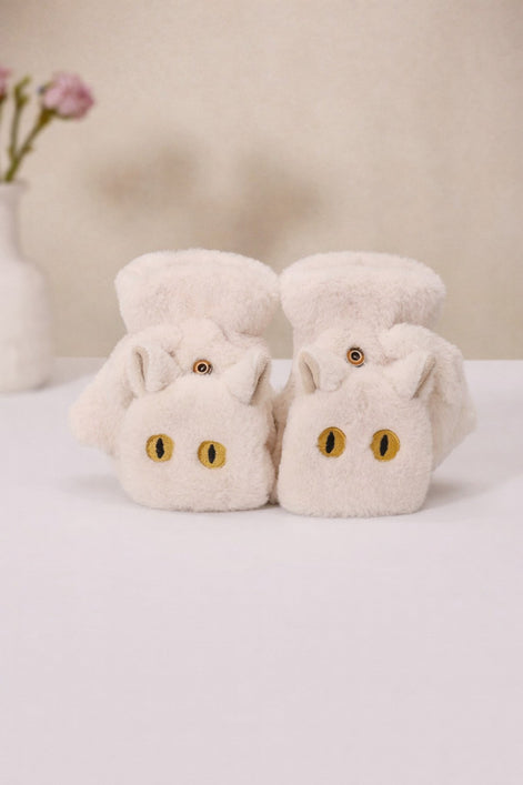Peluş Kedi Figürlü Parmaksız Eldiven – Yumuşak, Sıcak Tutucu, Sevimli Tasarım