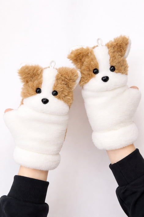 Sevimli Köpek Figürlü Peluş Eldiven – Yumuşak, Sıcak Tutucu Kışlık Eldiven (Çift)