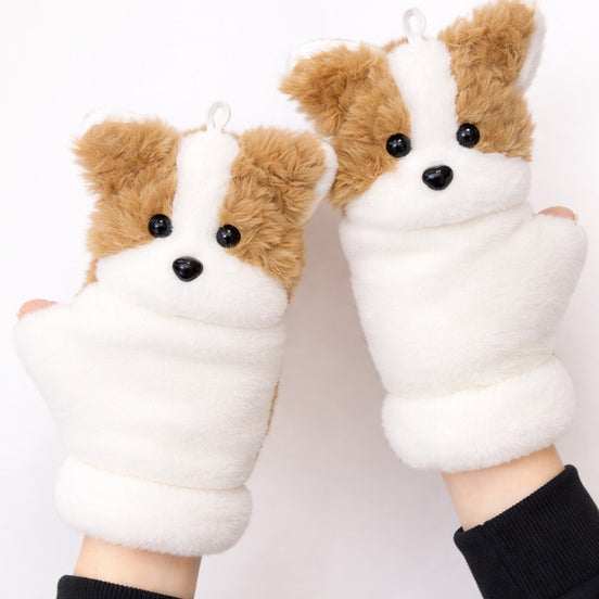 Sevimli Köpek Figürlü Peluş Eldiven – Yumuşak, Sıcak Tutucu Kışlık Eldiven (Çift)