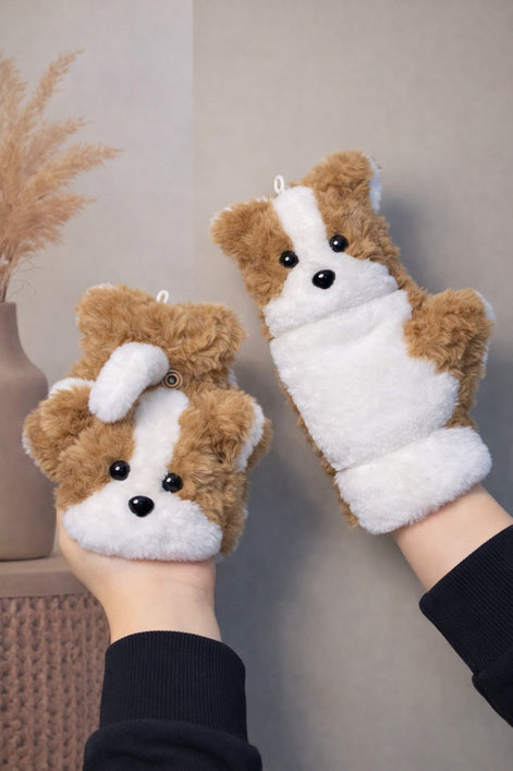 Sevimli Köpek Figürlü Peluş Eldiven – Yumuşak, Sıcak Tutucu Kışlık Eldiven (Çift)