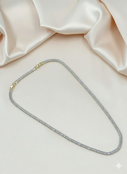 Gold Baguette Tennis Necklace with Gold Accents
