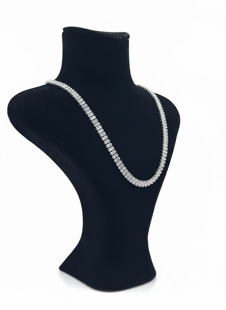 Elegant Baguette-Cut White Gold Plated Necklace