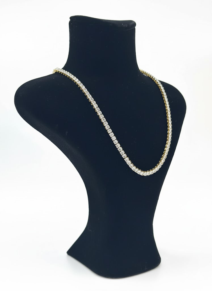 Elegante, vergoldete Tennis-Halskette mit runden Diamanten 