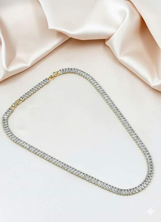 Elegant Gold Plated Baguette-Cut Tennis Necklace