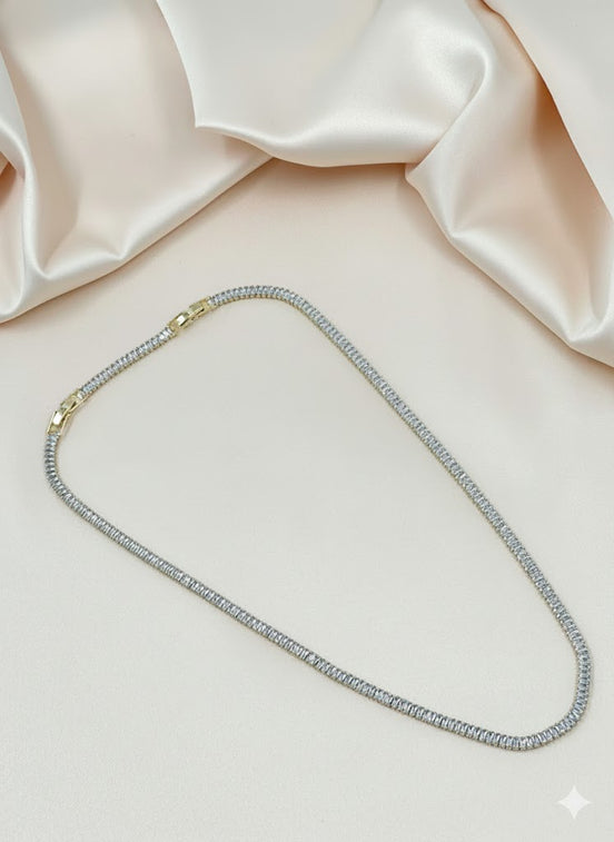 Gold Baguette Tennis Necklace with Gold Accents