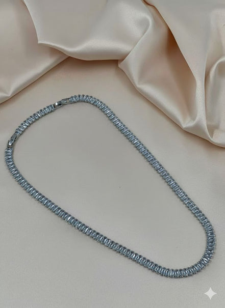 Elegant Baguette-Cut White Gold Plated Necklace