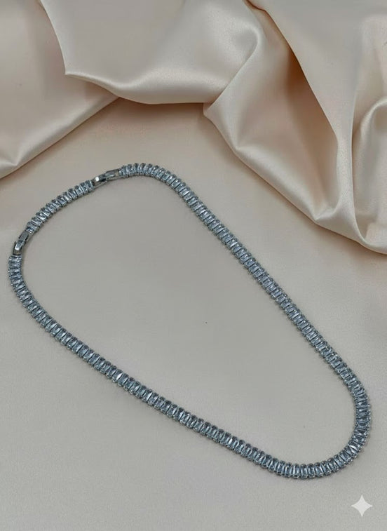 Elegant Baguette-Cut White Gold Plated Necklace