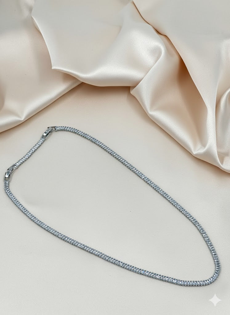 Silver Baguette Tennis Necklace with Gold Accents