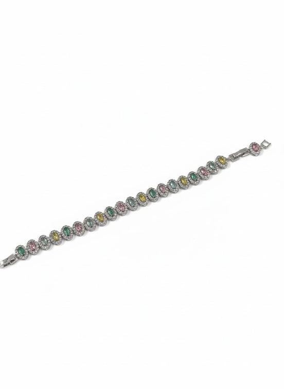 Gümüş Oval Çok Renkli Kübik Zirkonya Bileklik – MODA Aksesuarları