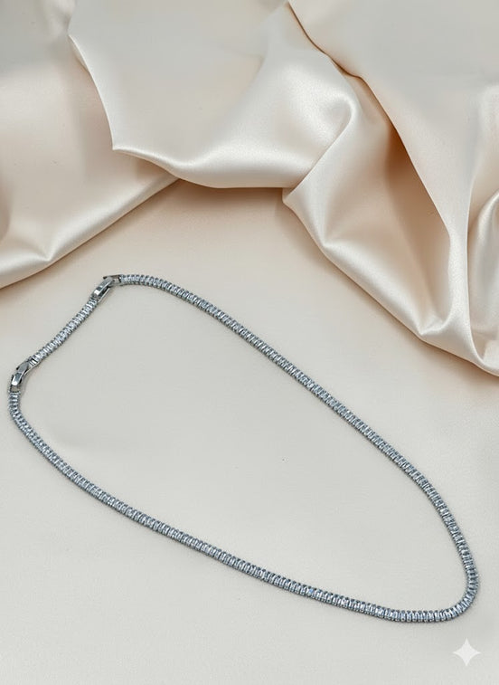 Silver Baguette Tennis Necklace with Gold Accents