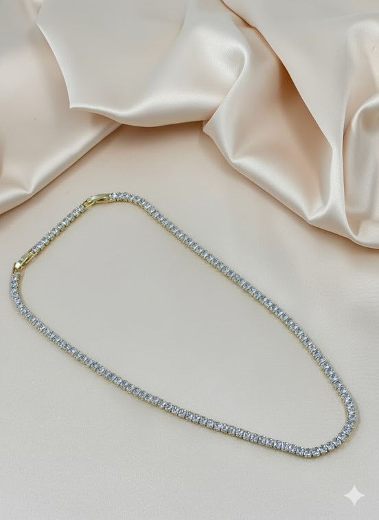 Elegant Gold Plated Round-Cut Diamond Tennis Necklace